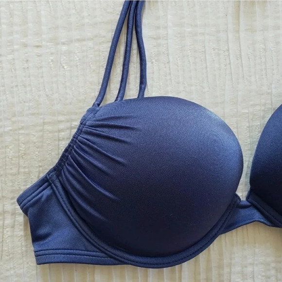 Victoria's Secret Swim BOMBSHELL Add-2-Cups BIKINI Top 32C Shiny Blue J73 - Picture 9 of 9